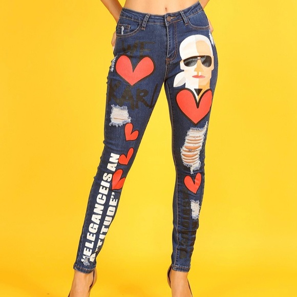 Deminland | Karl Paint One Medium Blue Skinny Jeans - Picture 2 of 5